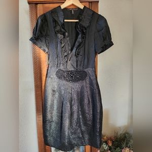 BCBGMAXAZRIA Black Silky Top Ruffle V-Neck Size 0 Small